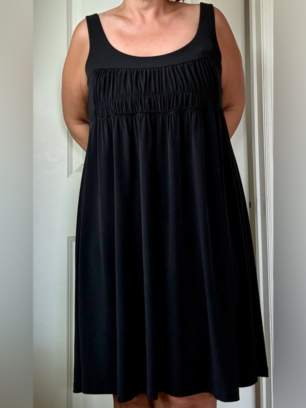 LOFT Black Sleeveless Smocked Empire-Waist Dress